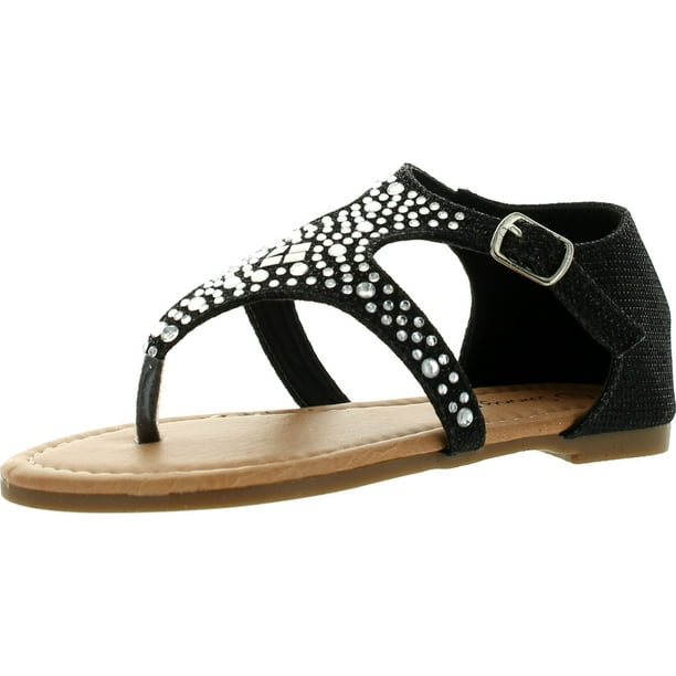 SUNNY DAY SANDRA-19 Kid/'s Girl Rhinestone T-Strap Cut Out Flat Sandals